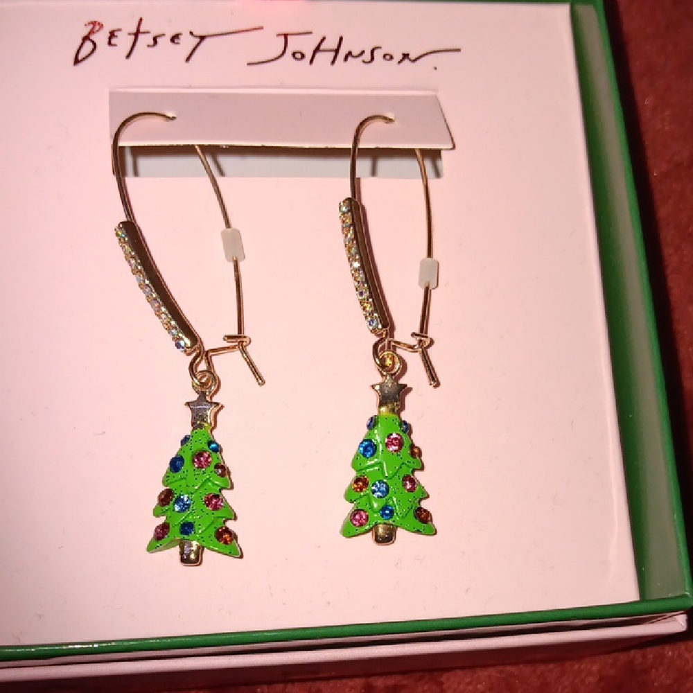 Betsey Johnson Festive Green and Gold Tree Earrings - Picture 3 of 3